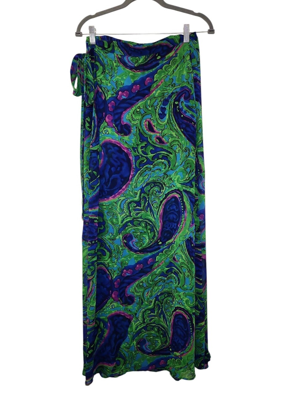 Show Me Your Mumu Vibrant Green & Blue Paisley Maxi Wrap Skirt size Small - Picture 1 of 16